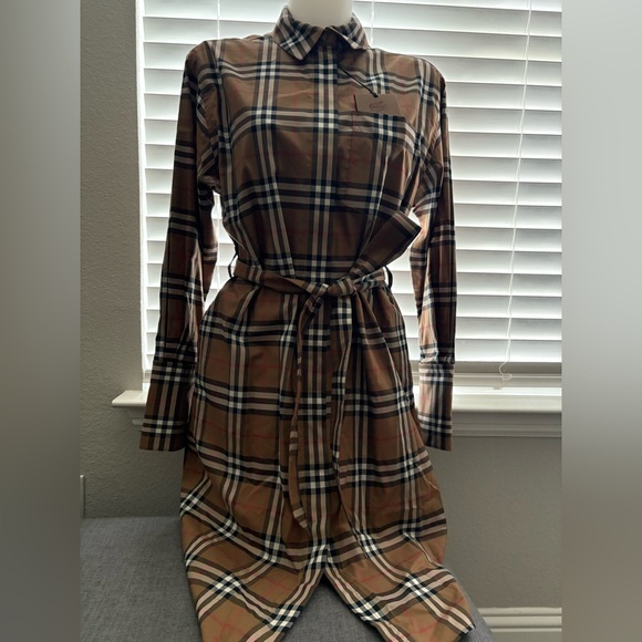 Burberry Beige Plaid Long Sleeve Dress - Picture 1 of 7